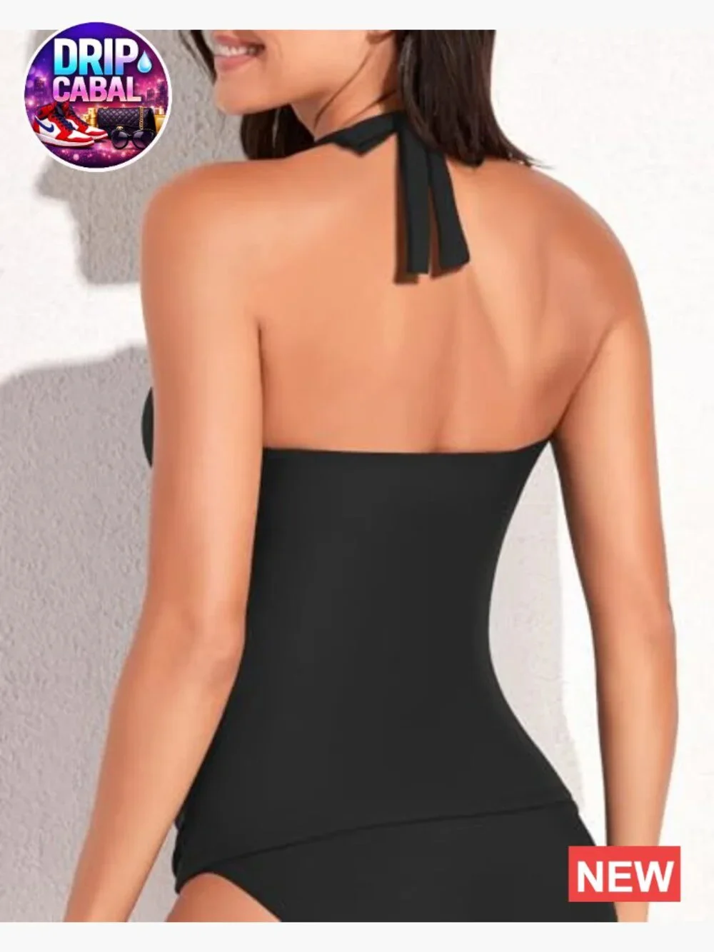 Halter Tankini Top Tummy Control Twist Front V Neck Swim Top Only